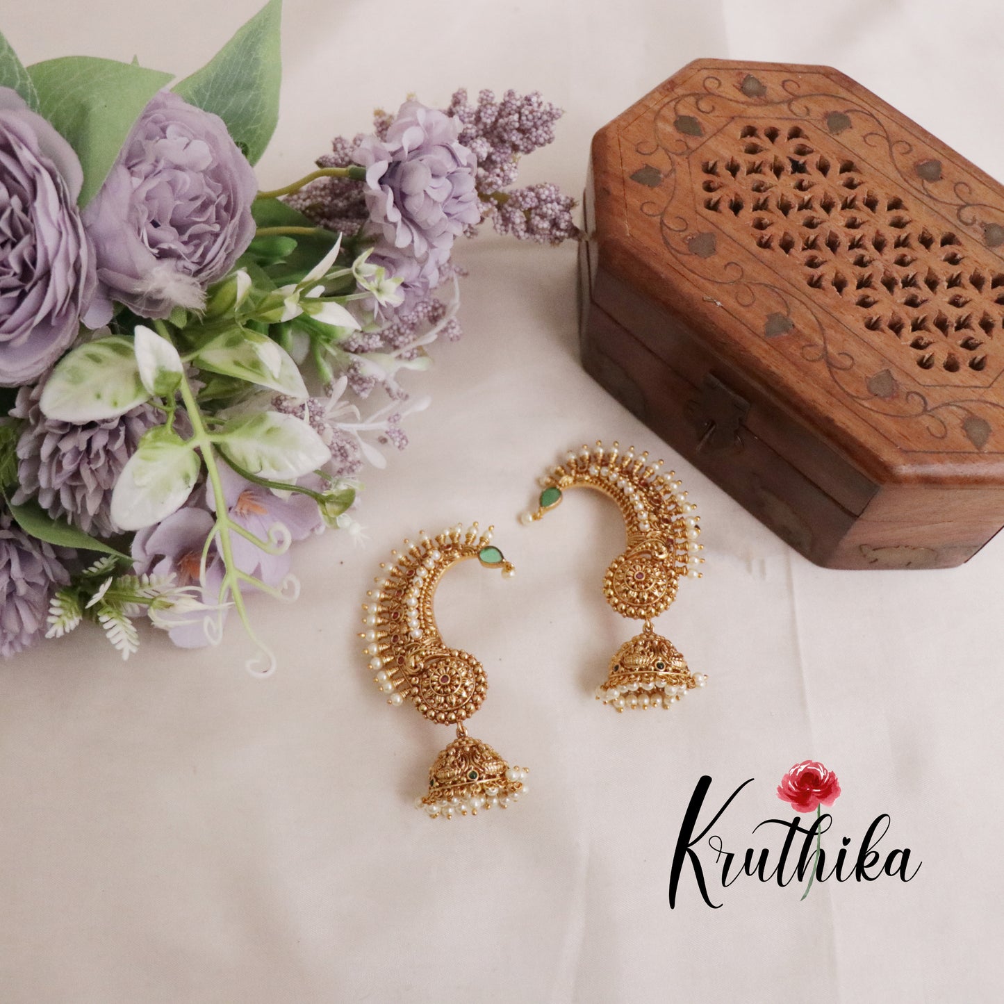 Premium AD Peacock Pearl Earcuff with Jhumkas E441