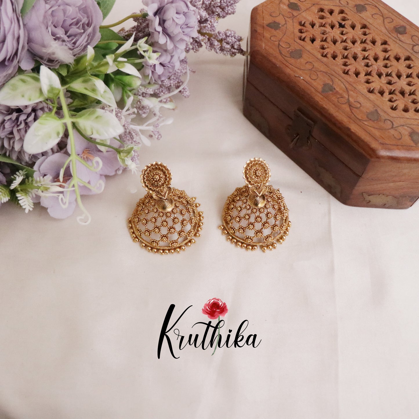Royal Antique Gold Mesh Jhumkas E435