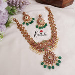 Elegant Stunning Antique Kemp Floral Haaram with Green Beads Drops NC21616