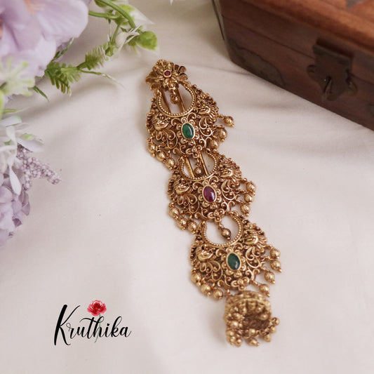 Gorgeous Antique Floral Jada Billa Jhumka With Golden Bead Drops J271