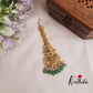 Premium CZ Jadau Temple Lakshmi Devi Peacock Design Maang Tikka with Green Beads MT251
