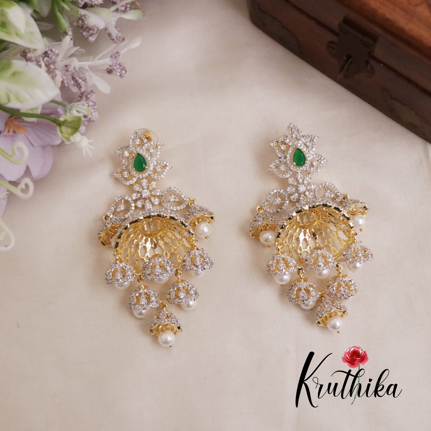 Gorgeous CZ Stone Jhumakas E436
