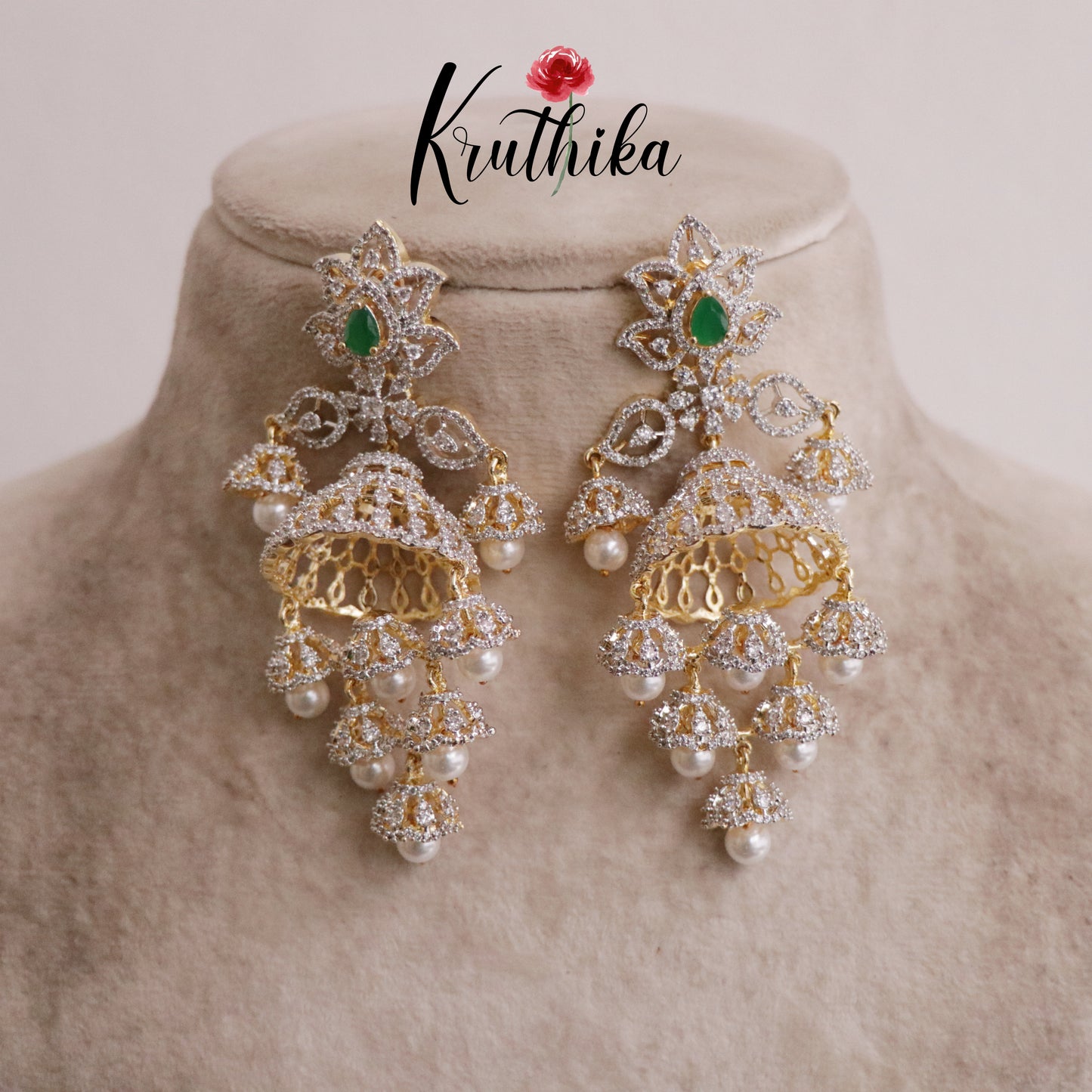 Gorgeous CZ Stone Jhumakas E436