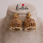 Grand CZ Temple Lakshmi Jhumkas with Pearl Drops E438