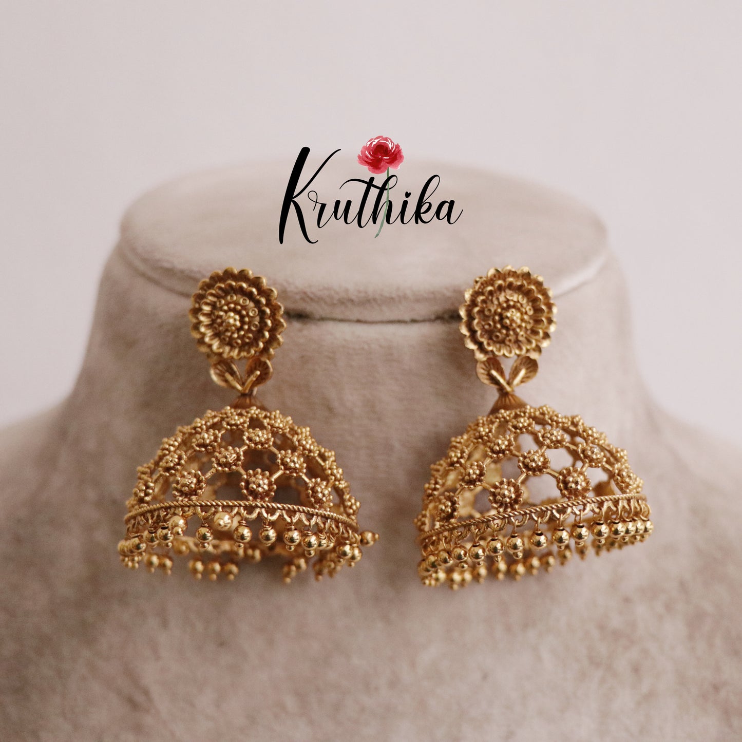 Royal Antique Gold Mesh Jhumkas E435