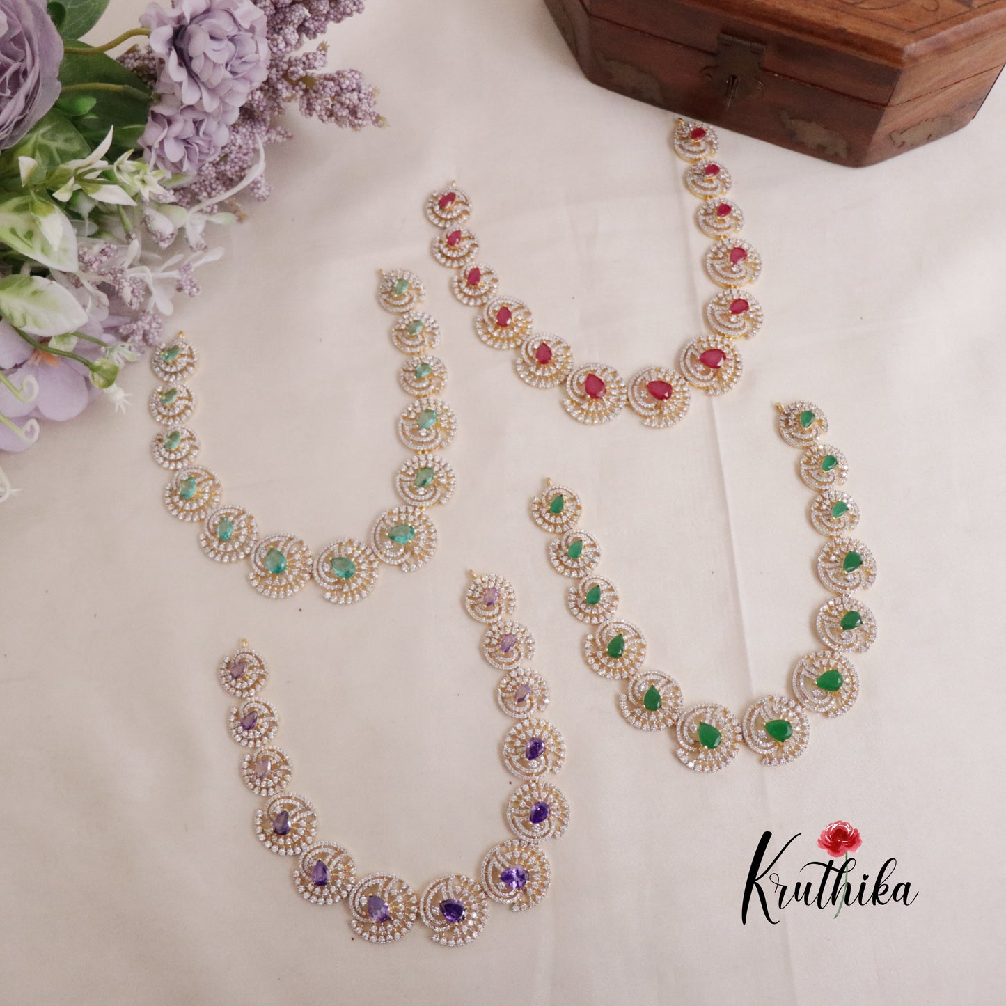 Beautiful Golden Spiral CZ Stone Necklace Set NC2093