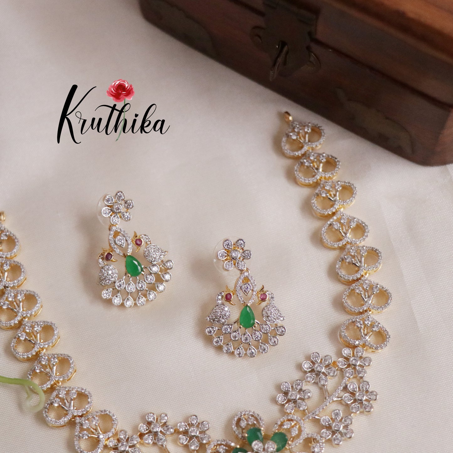 Beautiful CZ Jade Blossom AD Necklace Set NC2144 (Available in 3 Colours)