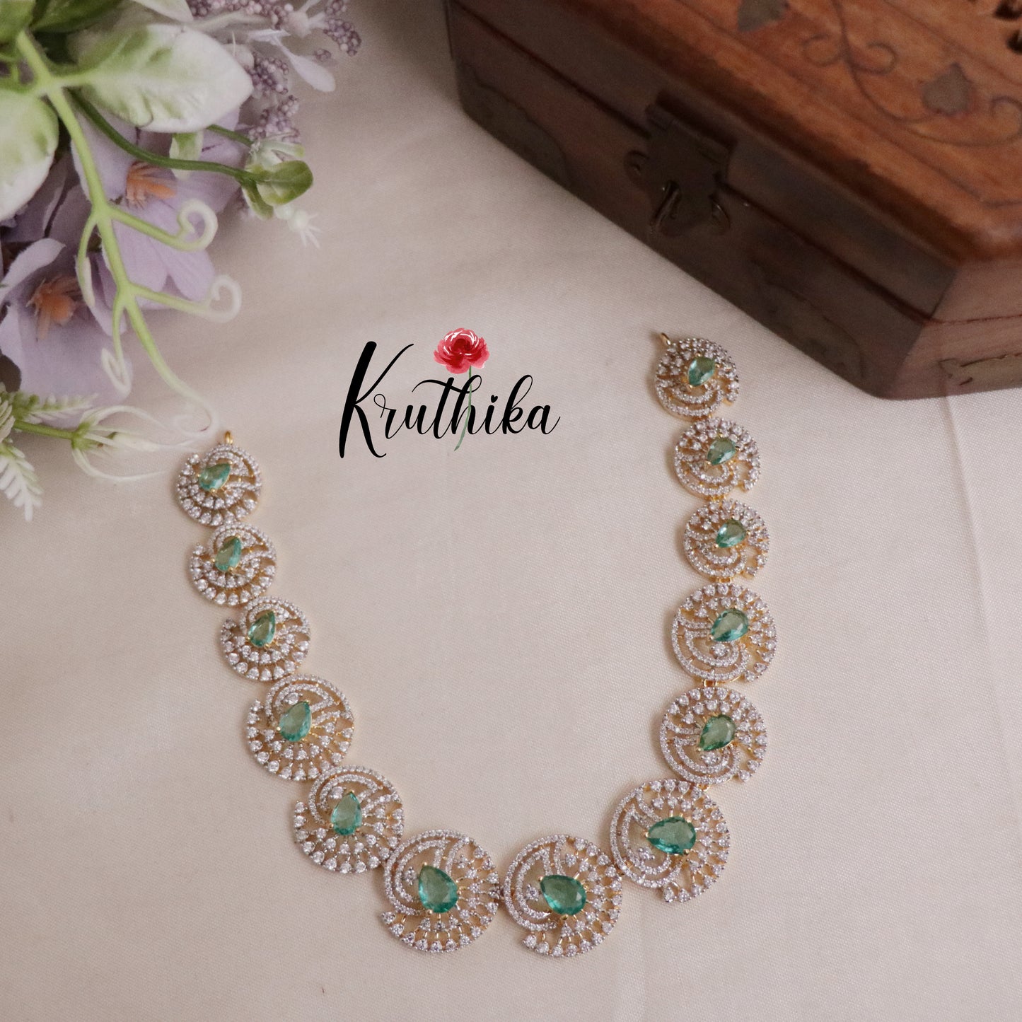 Beautiful Golden Spiral CZ Stone Necklace Set NC2093