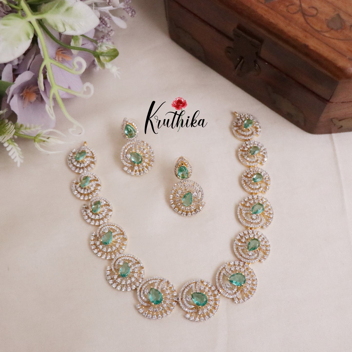 Beautiful Golden Spiral CZ Stone Necklace Set NC2093