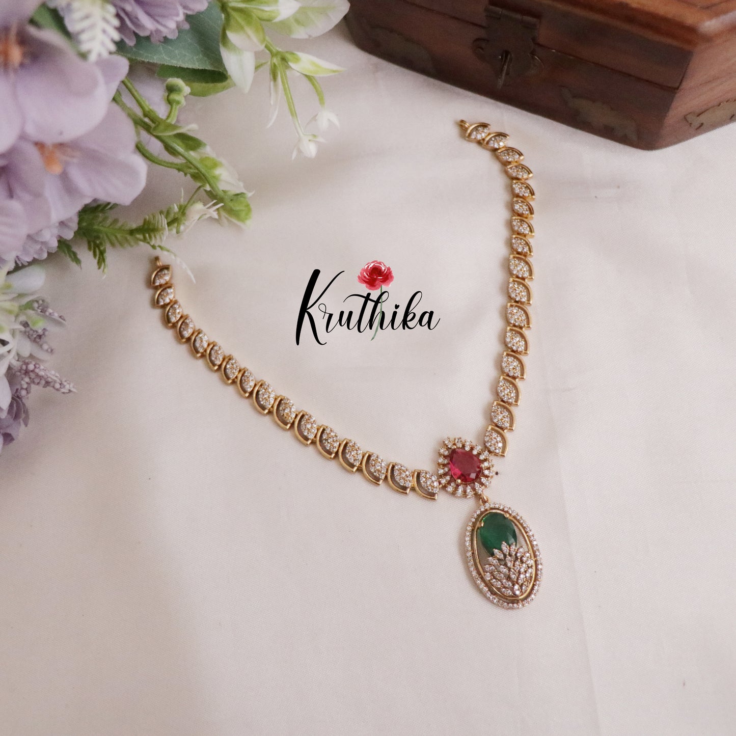Gergous CZ Multi Stone Pearl Shape Pendant Necklace NC2129