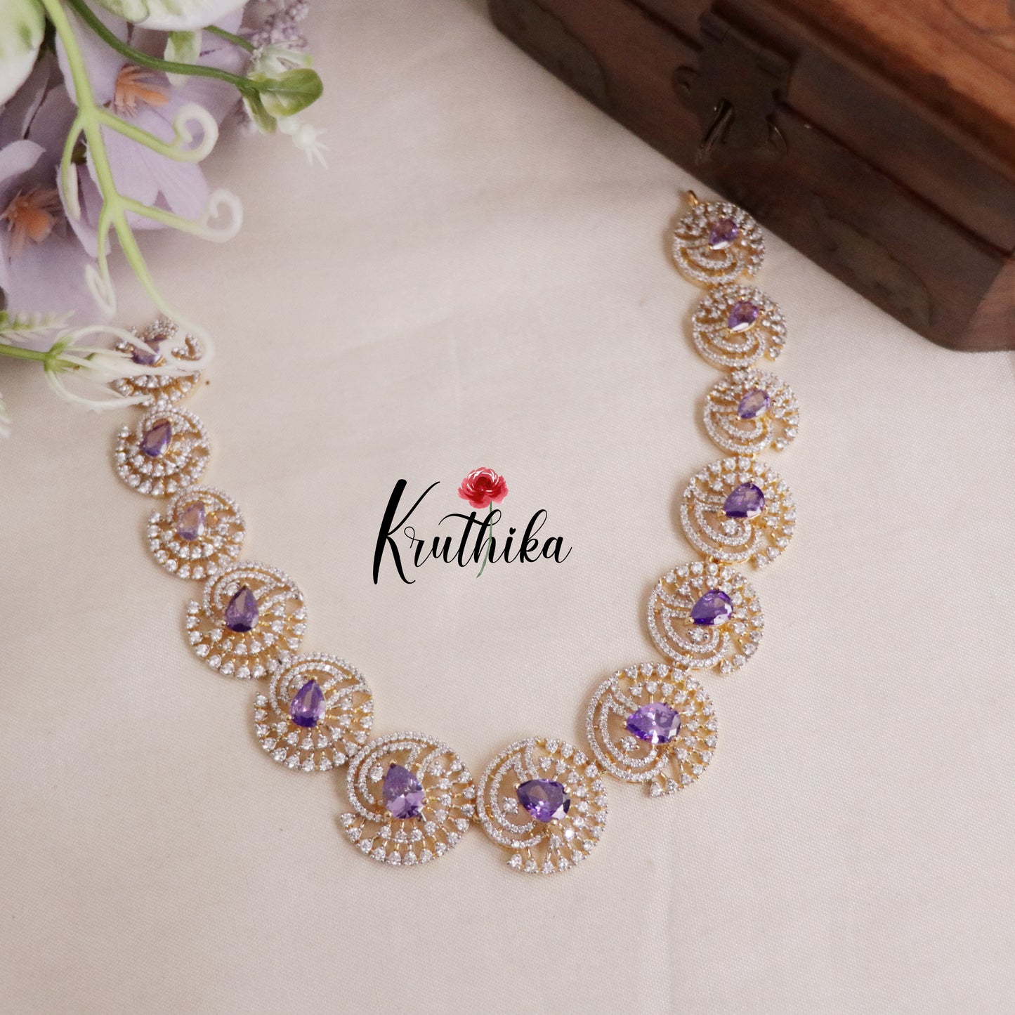 Beautiful Golden Spiral CZ Stone Necklace Set NC2093