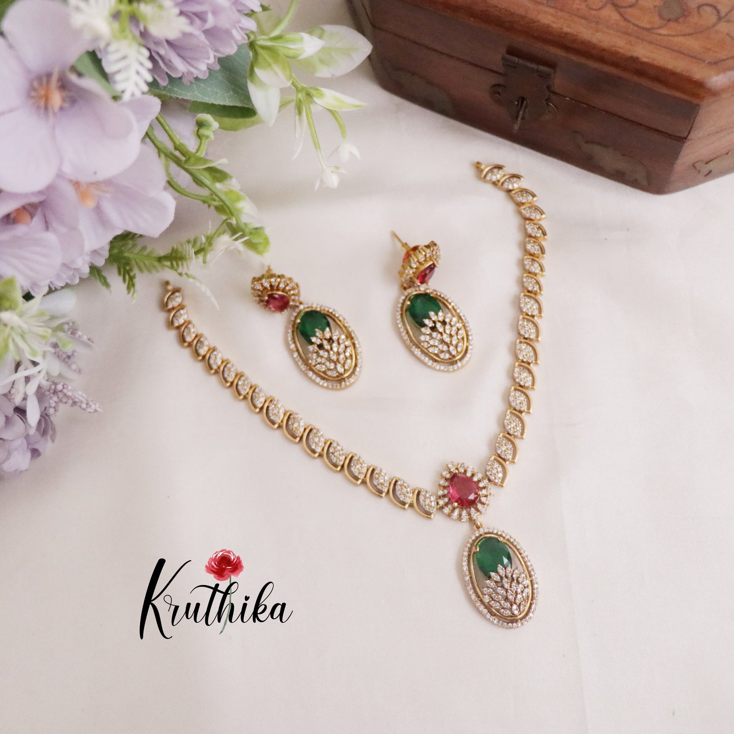 Gergous CZ Multi Stone Pearl Shape Pendant Necklace NC2129