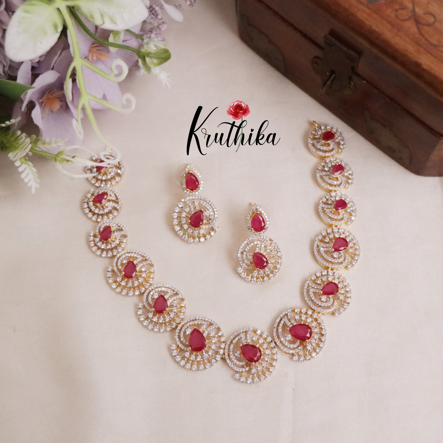 Beautiful Golden Spiral CZ Stone Necklace Set NC2093