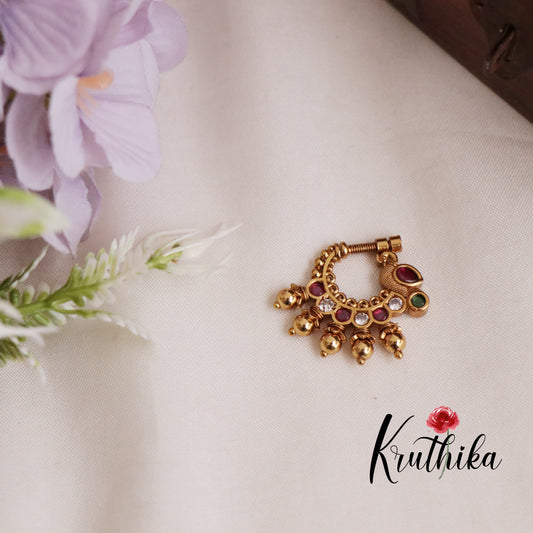 Trendy Peacock Design Nose Ring with Golden Beads N35 (Available in 4 Colours)