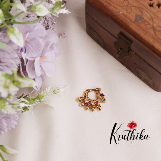 Trendy Peacock Design Nose Ring with Golden Beads N35 (Available in 4 Colours)