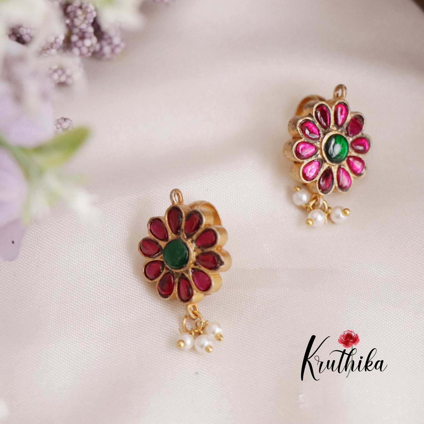 Trendy Floral Jadau Earcuffs | upper earrings | Bugadi Earrings E450