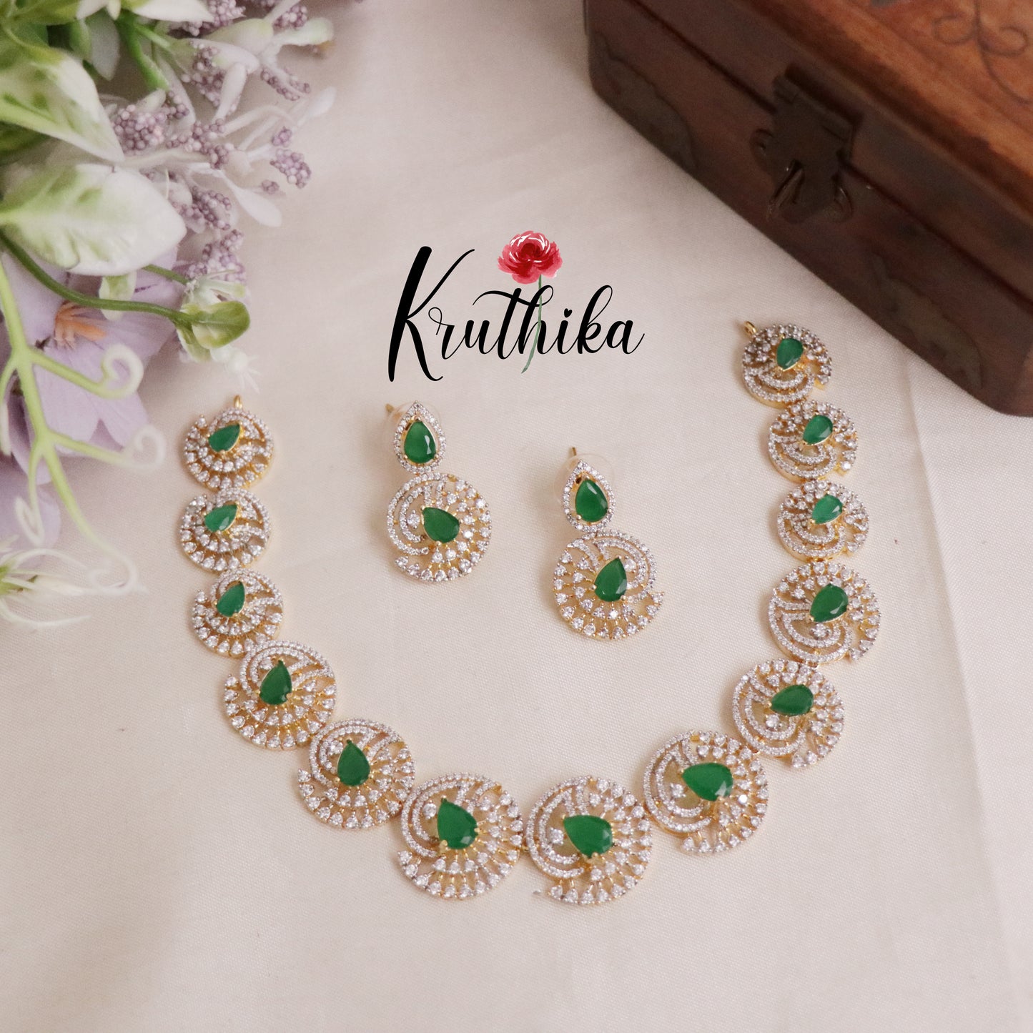 Beautiful Golden Spiral CZ Stone Necklace Set NC2093