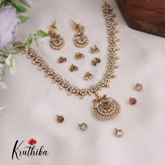 Beautiful Twin CZ Peacock Changeable Necklace NC2154
