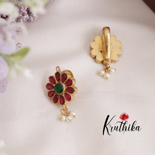 Trendy Floral Jadau Earcuffs | upper earrings | Bugadi Earrings E450