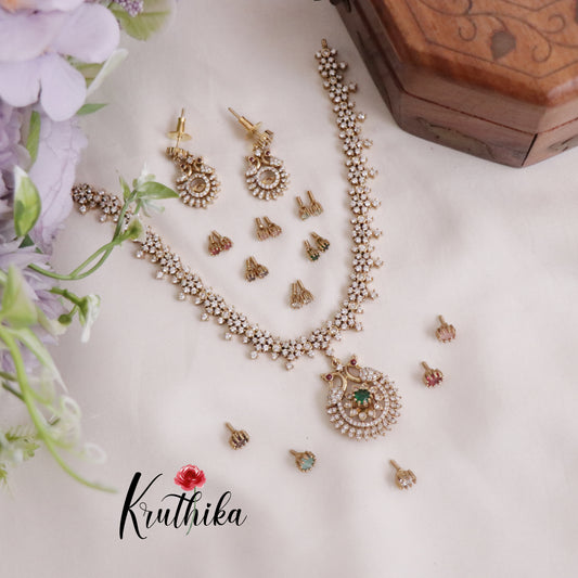 Beautiful Twin CZ Peacock Changeable Necklace NC2154
