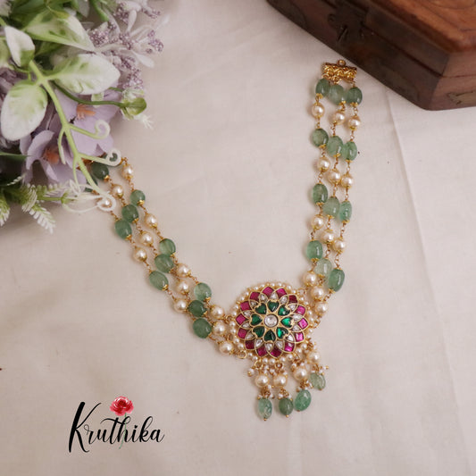 Beautiful Floral Design Jadau Chocker with Pastel Green Beads NC2114