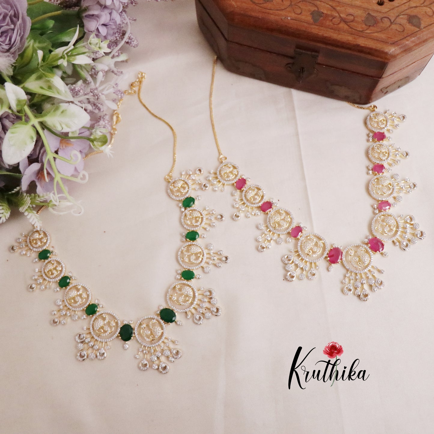 Royal Sparking CZ Charm Necklace Set NC2089 (Available in 2 Colours)