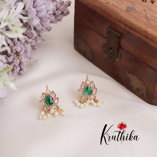 Trendy Emerald Lotus Glow Studs Ear cuffs | upper earrings | Bugadi Earrings E465 (Available  in 2 Colours)