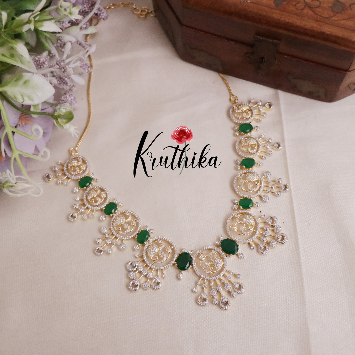 Royal Sparking CZ Charm Necklace Set NC2089 (Available in 2 Colours)