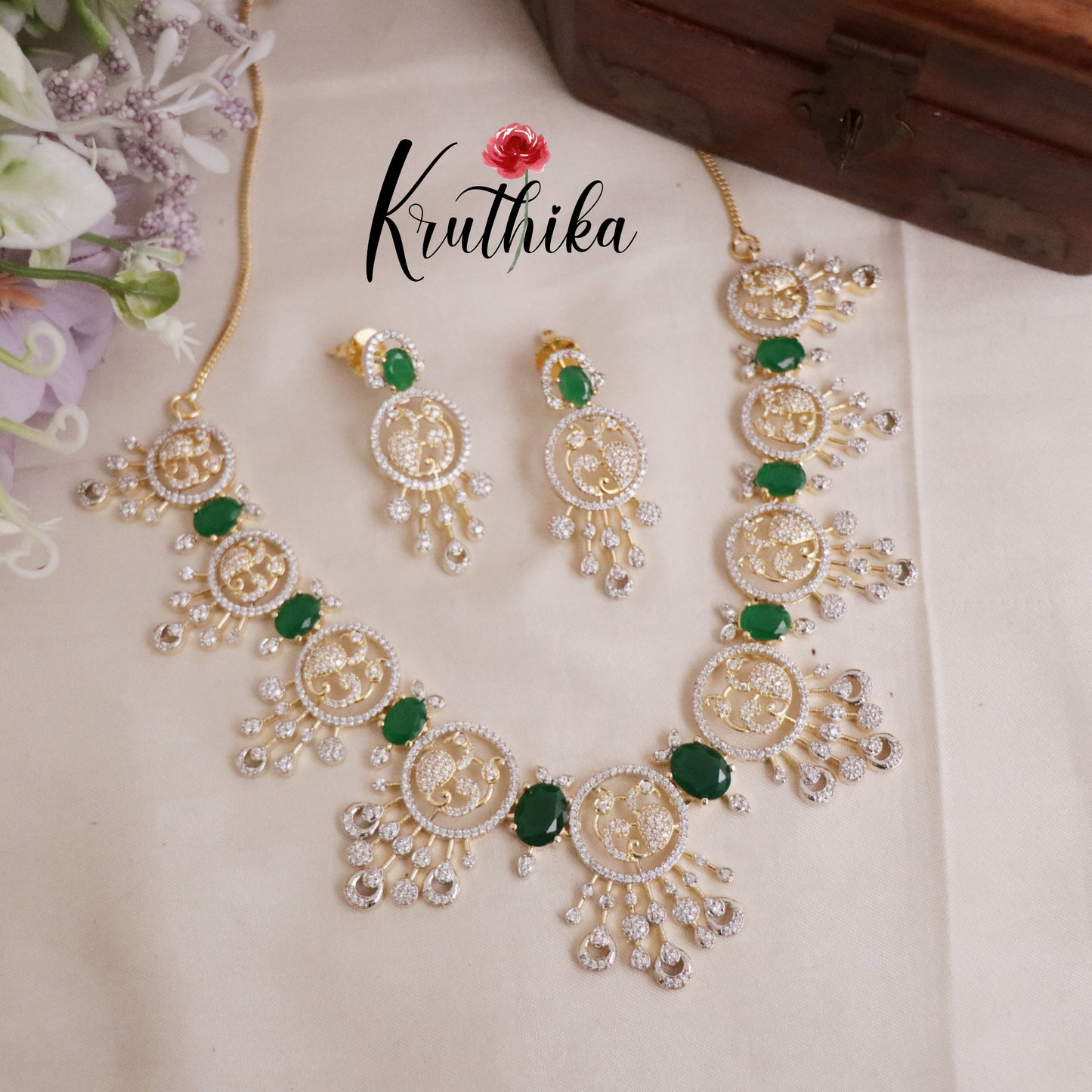 Royal Sparking CZ Charm Necklace Set NC2089 (Available in 2 Colours)