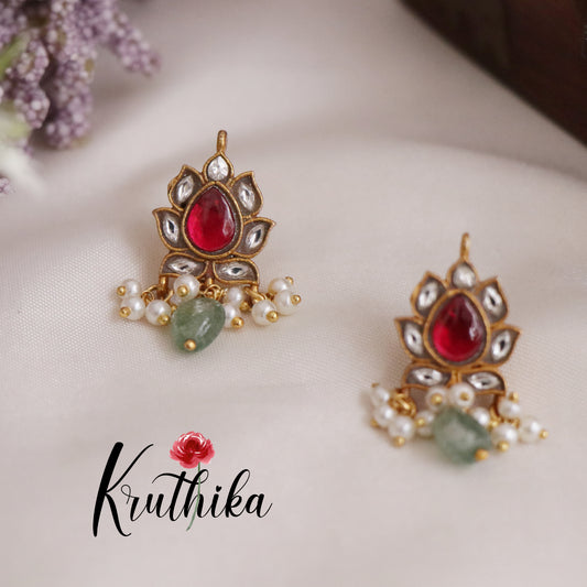 Trendy Emerald Lotus Glow Studs Ear cuffs | upper earrings | Bugadi Earrings E465 (Available  in 2 Colours)