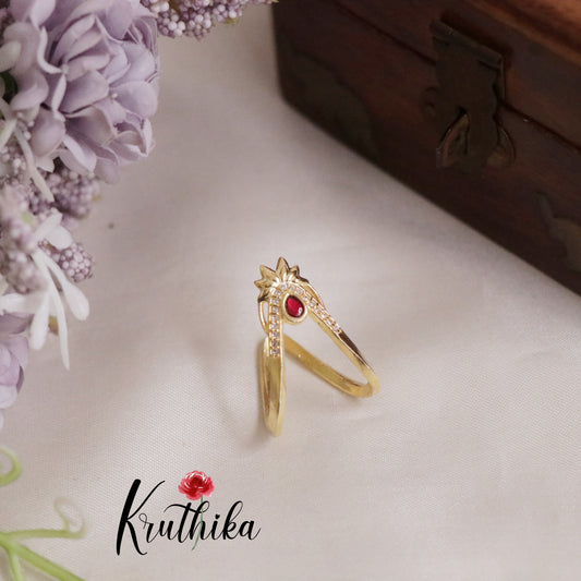 Trendy Crimson Crown Ruby Finger Ring R43