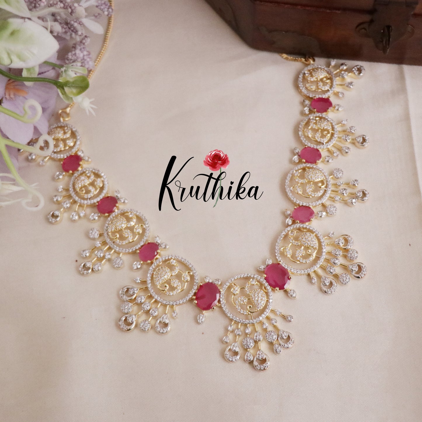 Royal Sparking CZ Charm Necklace Set NC2089 (Available in 2 Colours)