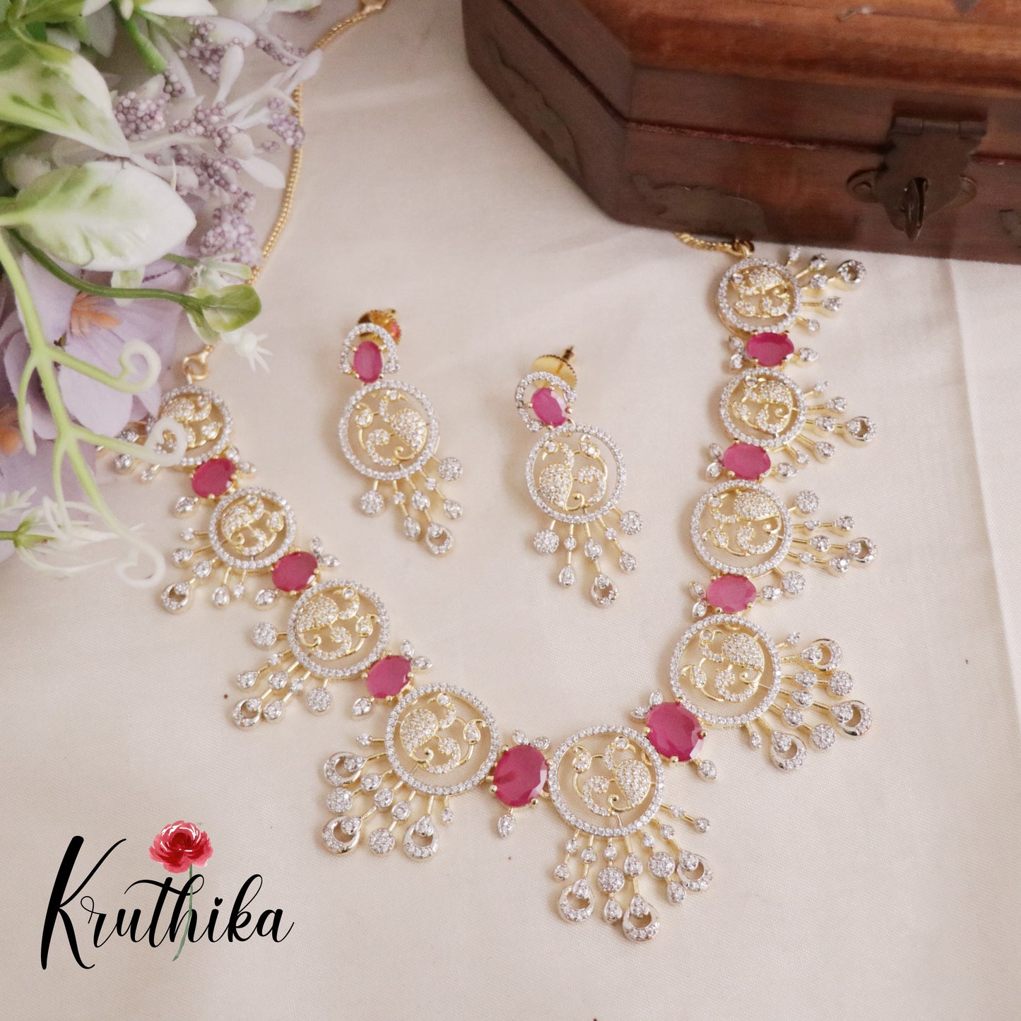 Royal Sparking CZ Charm Necklace Set NC2089 (Available in 2 Colours)