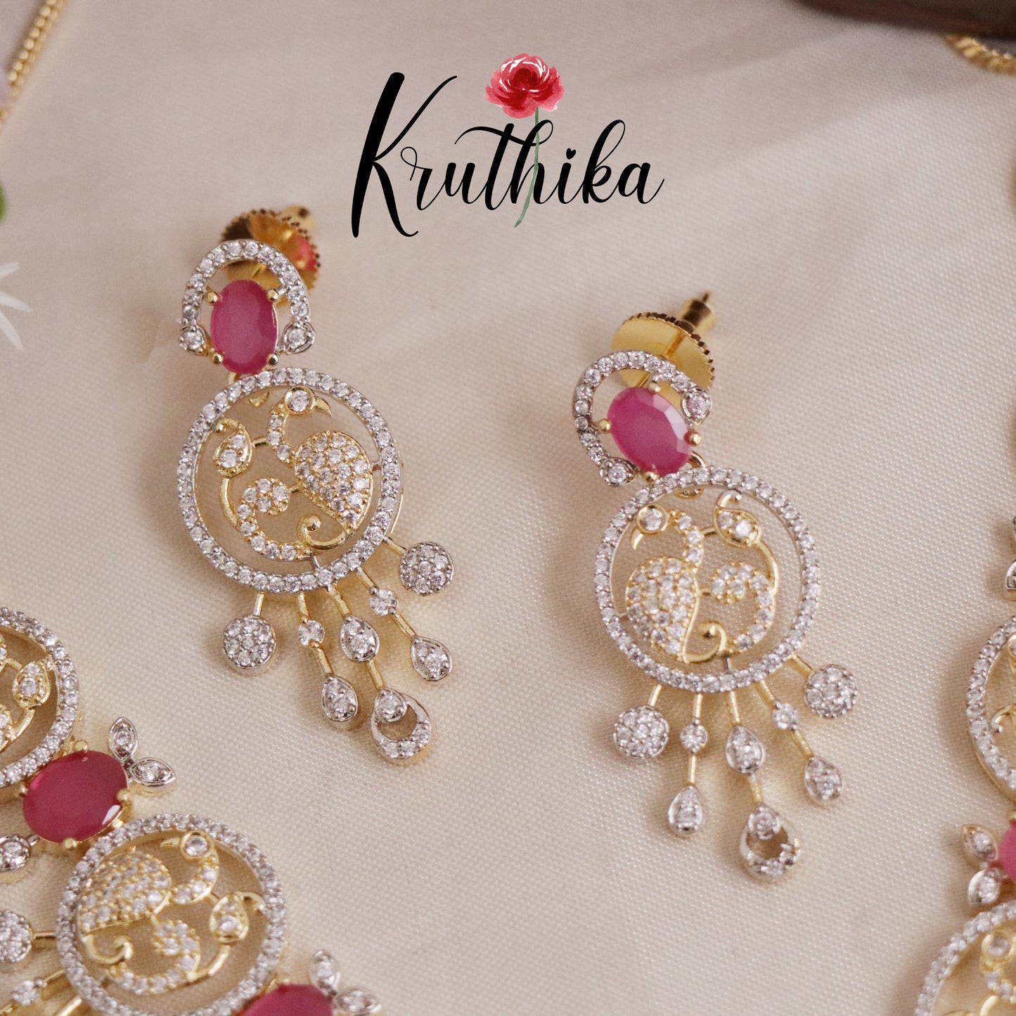 Royal Sparking CZ Charm Necklace Set NC2089 (Available in 2 Colours)