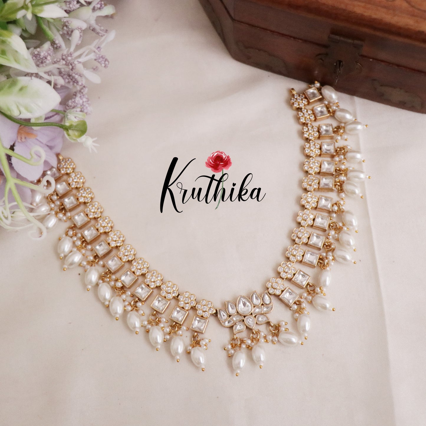 Gorgeous Lotus Design Kundan Jadau Neckalce Set NC2108 (Available in 4 Colours)