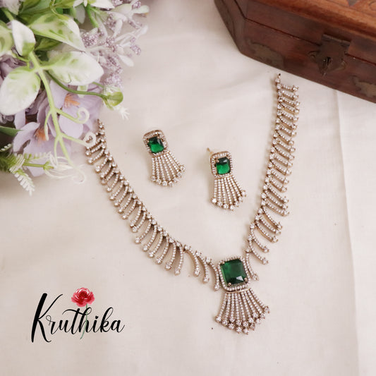 Trendy CZ Sparkling Fern Victorian Necklace Set NC2089 (Available in 2 Colours)