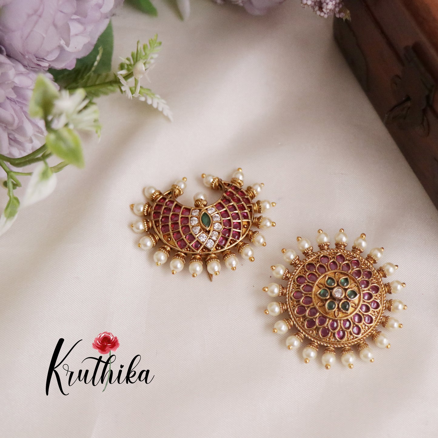 Gorgeous Kemp Antique Chandra Surya Hair Ornaments J184