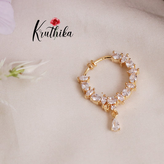 Exclusive Sparking CZ Gold Finish Teardrop Nose Rings N33