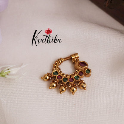 Trendy Peacock Design Nose Ring with Golden Beads N35 (Available in 4 Colours)