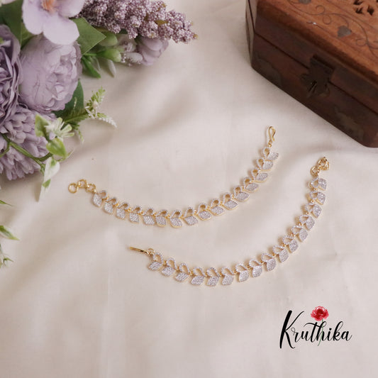 Trendy CZ Diamond Leaf Drape Earchains  EC103
