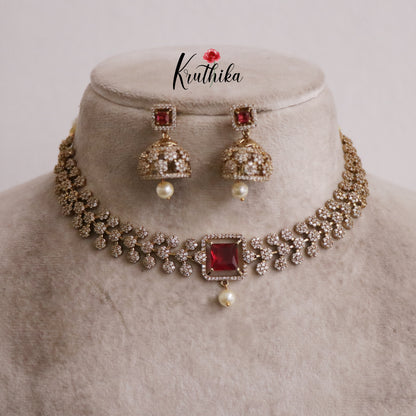 Trendy CZ Velora Victorian Necklace with Pearl Drops NC2157 (Available in 2 Colours)