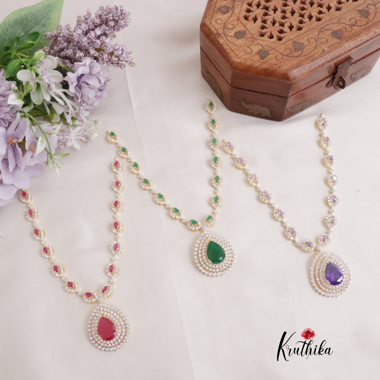 Gorgeous Sparkling CZ Raindrop Pendant Necklace NC2126  (Available in 3 Colours)