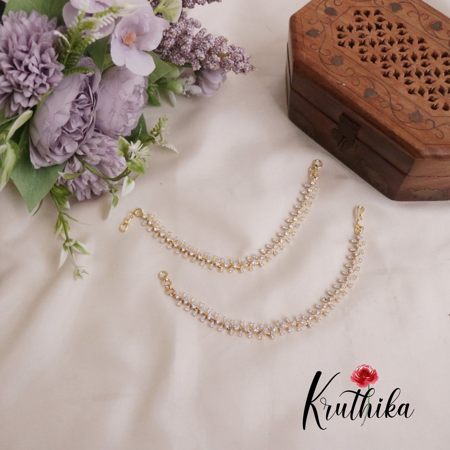 Beautiful CZ Sparkling Floral Ear Chains EC104