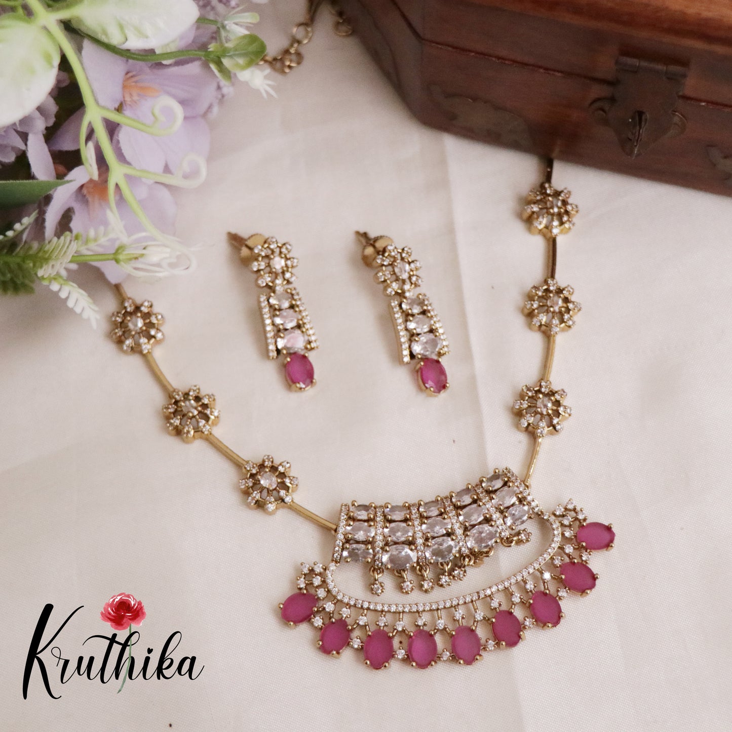 Gorgeous Floral Kundan Contemporary Necklace Set NC2107 (Available in 6 Colours)