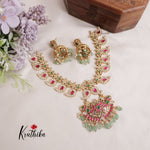 Royal Peacock Jadau Necklace with Pastel Green Drops NC2158