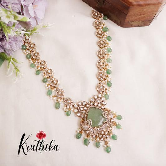 Royal moissanite AD Victorian Necklace Set with bead drops NC2079