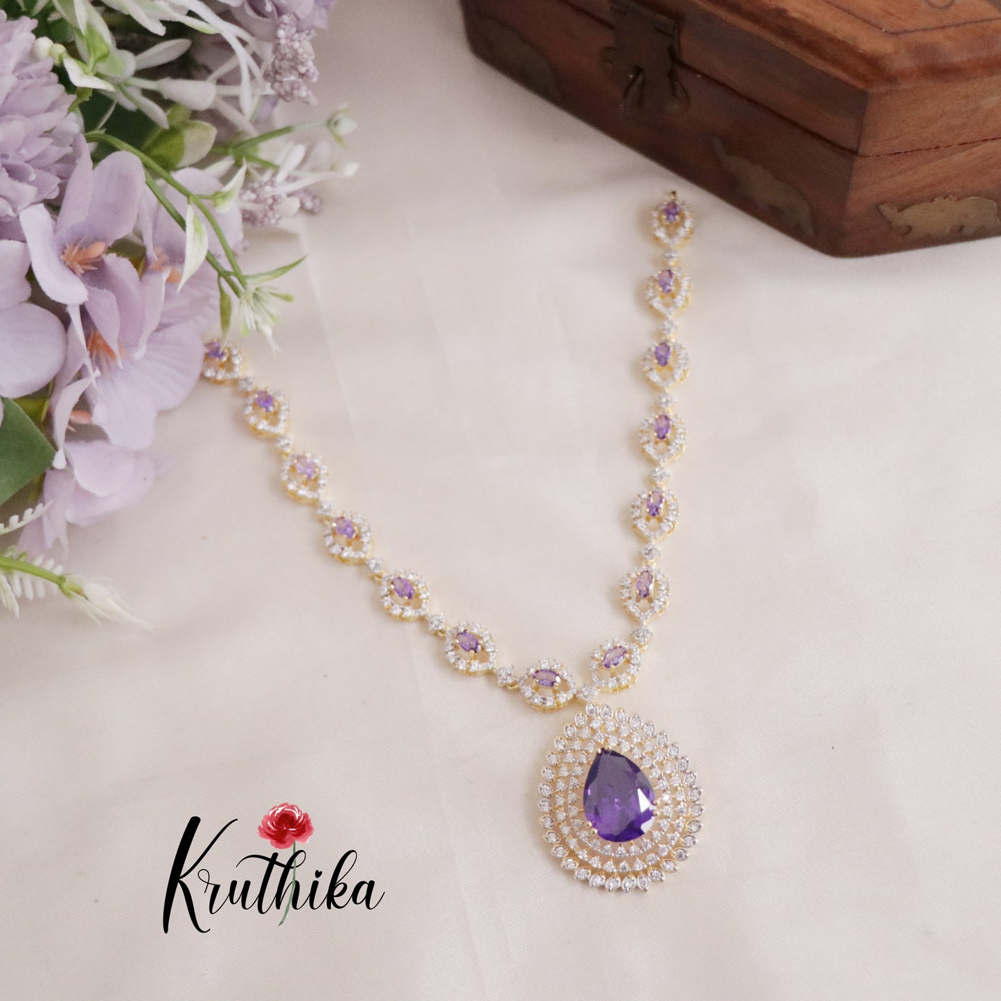 Gorgeous Sparkling CZ Raindrop Pendant Necklace NC2126  (Available in 3 Colours)