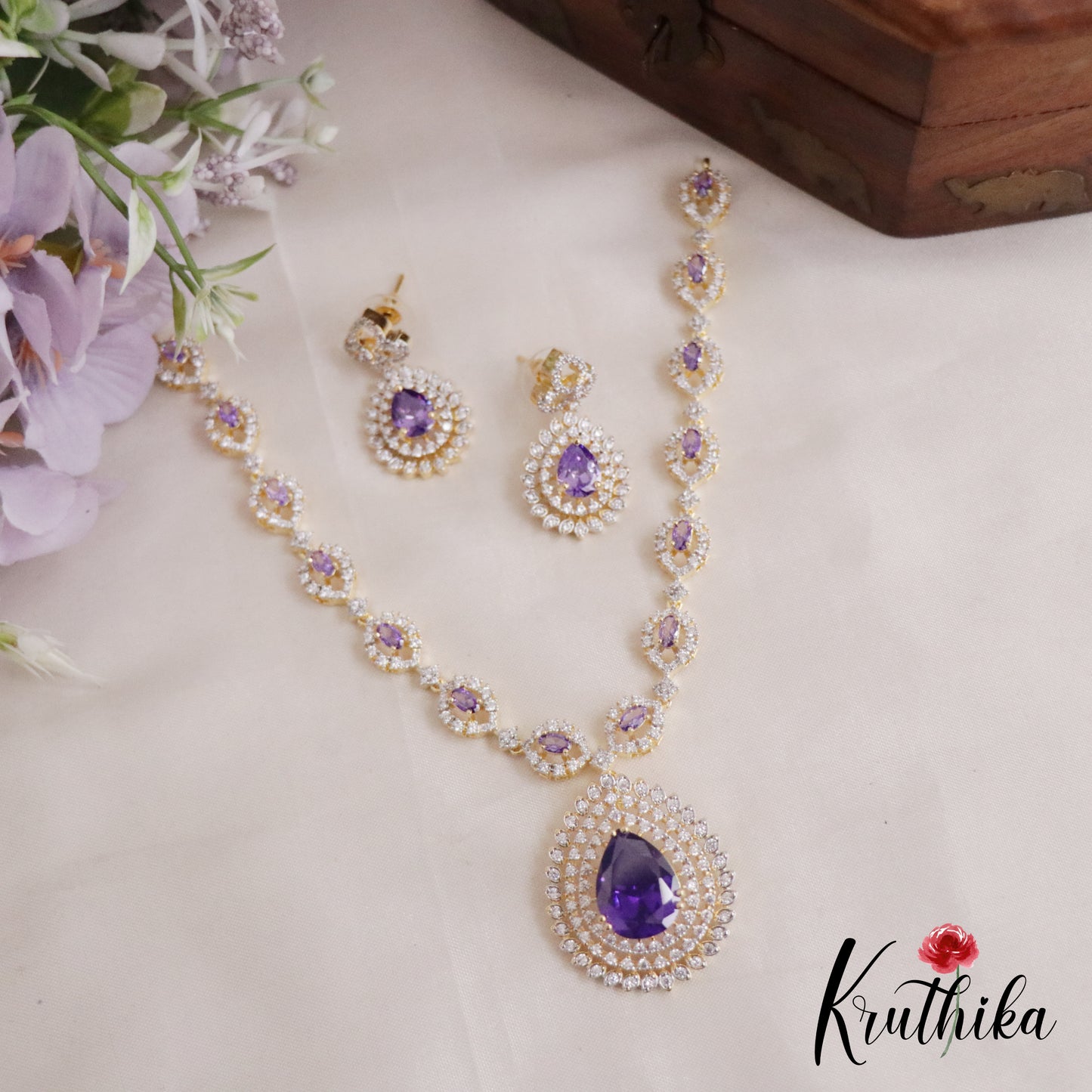 Gorgeous Sparkling CZ Raindrop Pendant Necklace NC2126  (Available in 3 Colours)