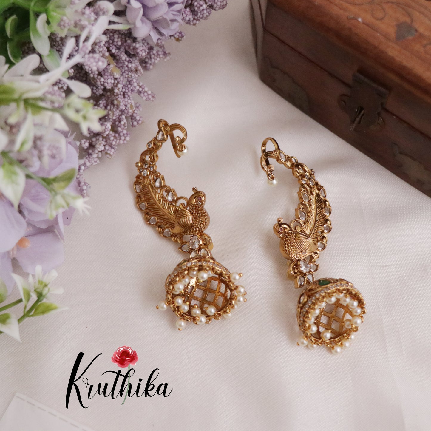 Trendy AD Peacock Earcuff with Jhumkas E615