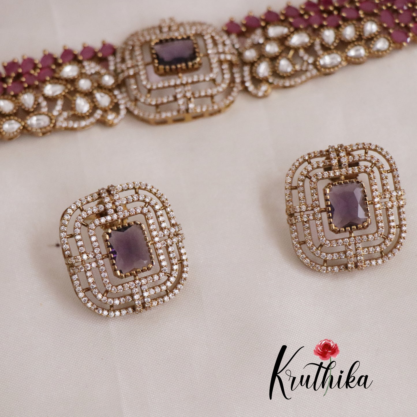 Beautiful Square Charm CZ Bridal Choker NC2127